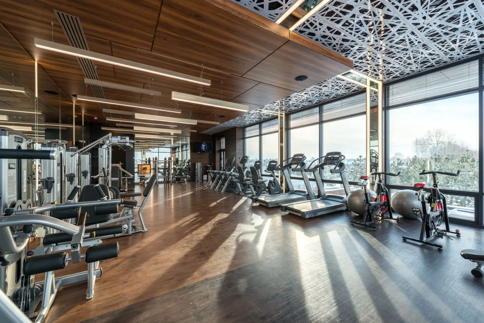 Plateau de musculation baigné de lumière